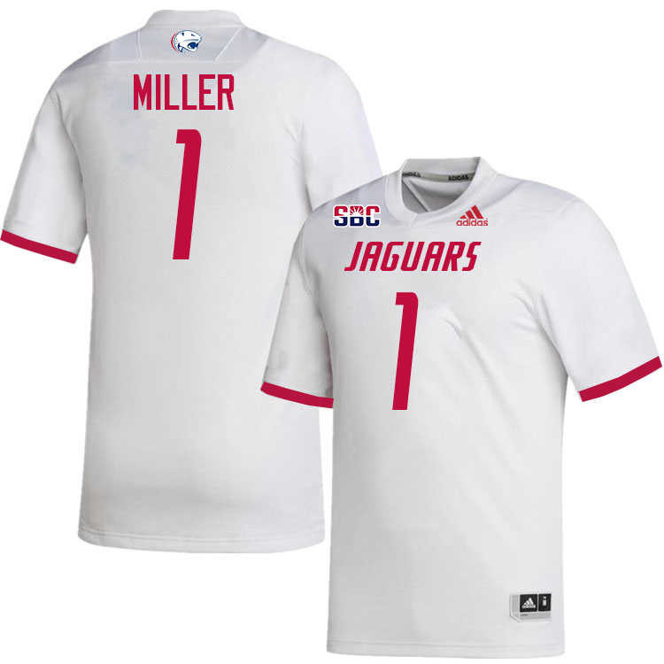 #1 Wesley Miller South Alabama Jaguars Jerseys,College Football Uniforms,Apparels Stitched-White